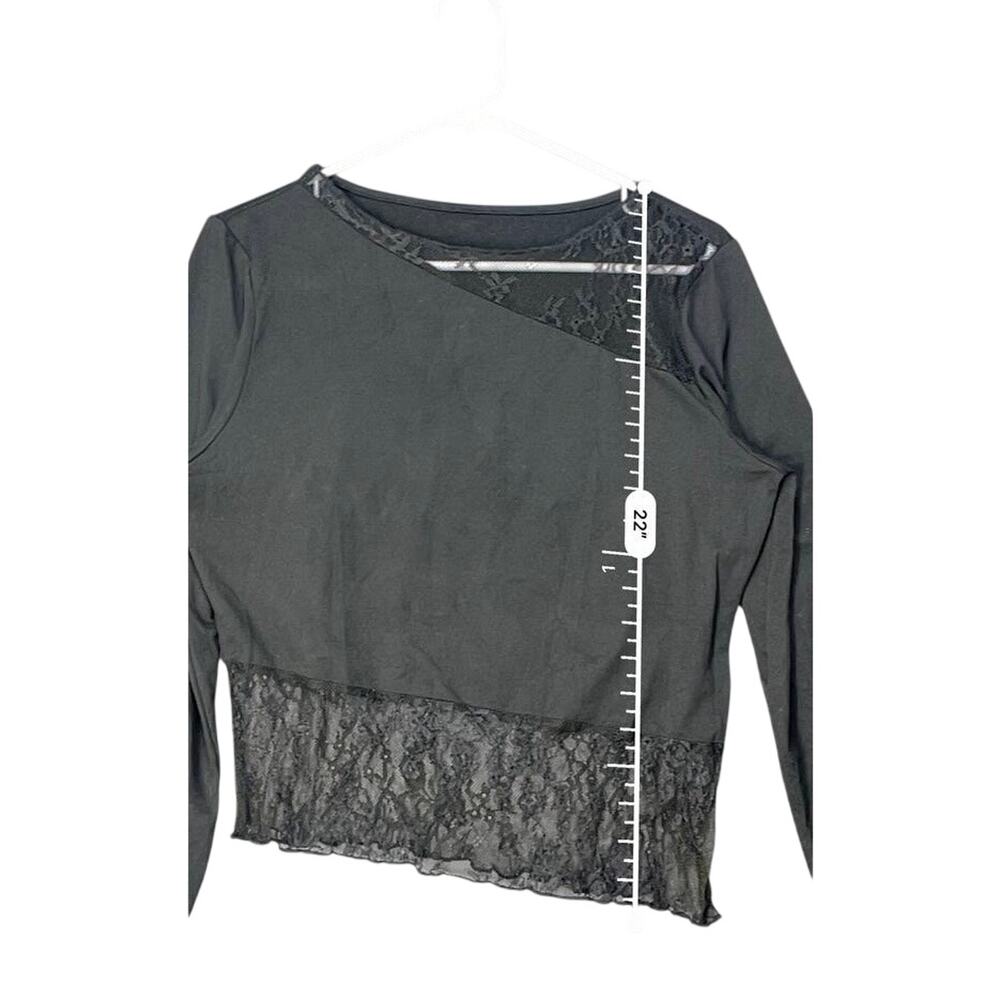 Women‎ Sheer Lace Sexy Long Sleeve Asymmetrical Hem  Mesh Top Gothic Sz S Grunge - Picture 5 of 9